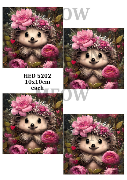 Cute Hedgehog & Pink Roses Decoupage Rice Paper - HED 52002