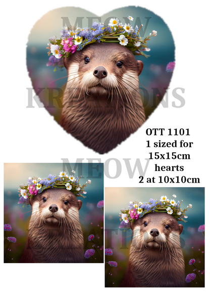 Floral Crown Otter Decoupage Rice Paper - OTT 1101