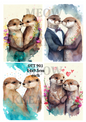 Romantic Otter Couples Decoupage Rice Paper - OTT 901