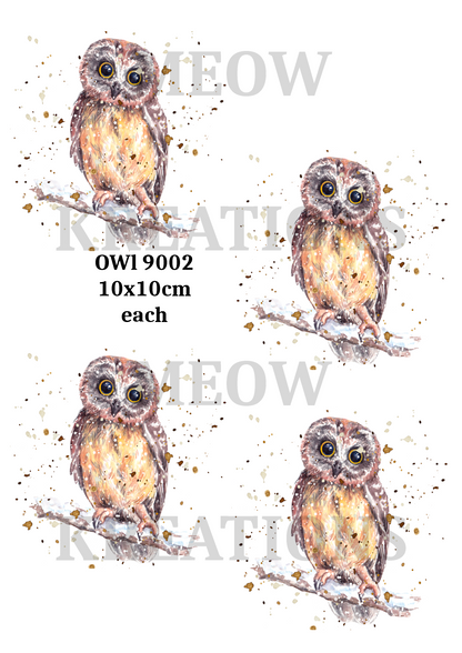Watercolour Woodland Owls Decoupage Rice Paper - OWL 9002