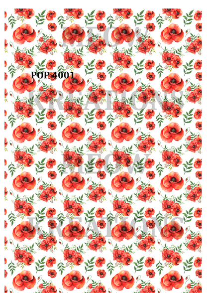 Red Poppies Floral Pattern Decoupage Rice Paper - POP 4001