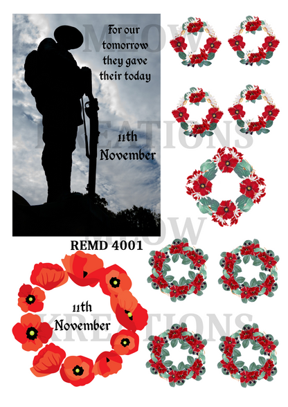 Soldier & Poppy Wreaths Remembrance Decoupage Rice Paper - REMD 4001