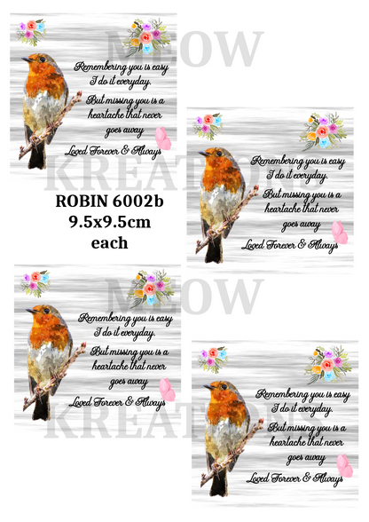 Robin Bird Memorial Decoupage Rice Paper - ROBIN 6002b