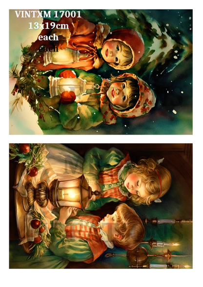 Vintage Children Christmas Decoupage Rice Paper - VINTXM 17001