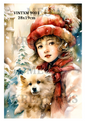 Vintage Girl & Dog Christmas Decoupage Rice Paper - VINTXM 9001