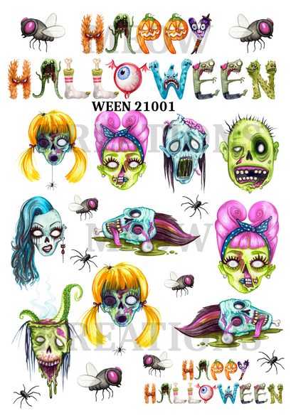 Halloween Zombie Faces & Spooky Words Decoupage Rice Paper - WEEN 21001