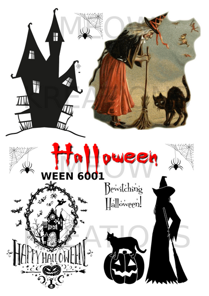 Vintage Halloween Witch & Haunted House Decoupage Rice Paper - WEEN 6001