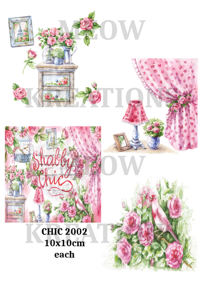 Shabby Chic Pink Roses Squares Decoupage Rice Paper – CHIC 2002